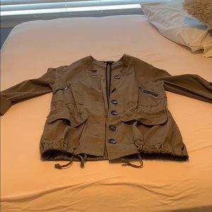 Army Green Jacket with Zipper and Button Details